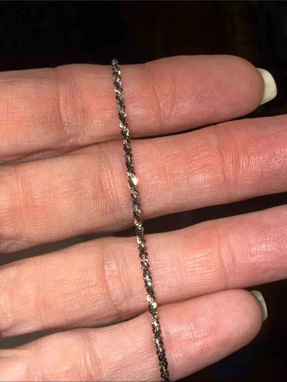 925 SOLID STERLING SILVER Salt&Pepper/Gunmetal twisted rope bracelet 8” NEW